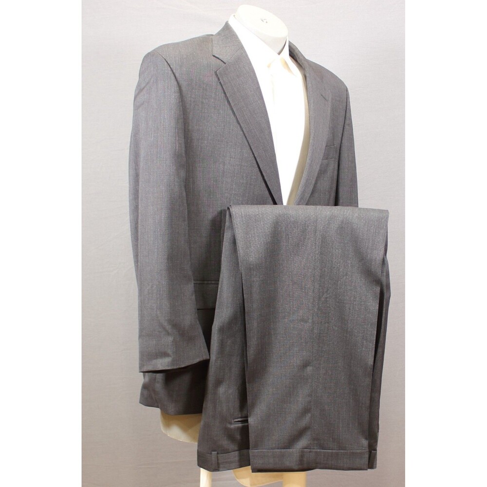 IZOD 2 Piece Suit Gray Cashmere Blend 2 Btn 44R Pleated Fronts 37" Waist